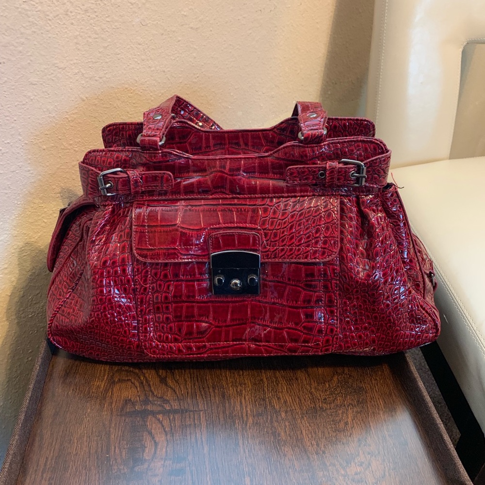 Naturalizer deep red snakeskin faux leather bag